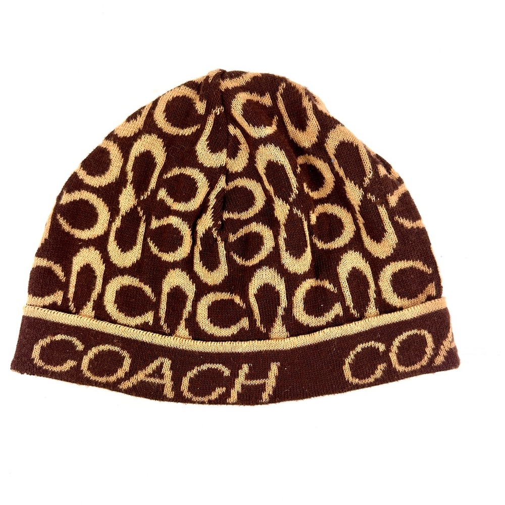 Stretch Beanie Hat with All Over “C” logo in Tan & Brown